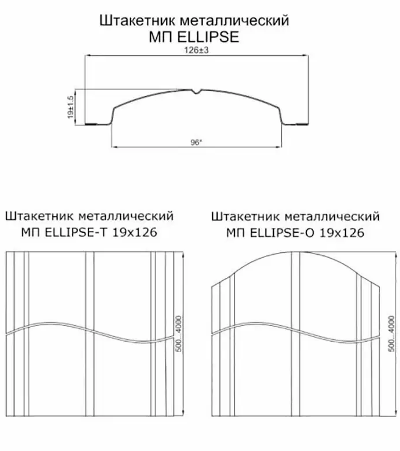 Размеры металлического штакетника МеталлПрофиль Эллипс