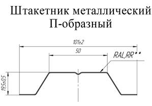 Размеры металлического штакетника П-образного фигурного Гранд Лайн