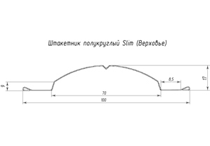 Размеры металлического штакетника полукруглого Slim Гранд Лайн